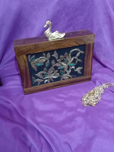 Artisanat de luxe en bois broderie soirée pochette sac à main Design géométrique sac à main pour femmes et filles meilleur prix - Product Image 4