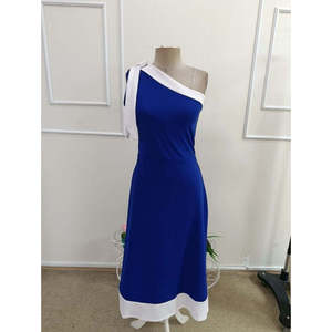 Robe asymétrique pour femme avec détail ruban, robe en crêpe importée bicolore, 34440 - Bleu Saks - Product Image 4