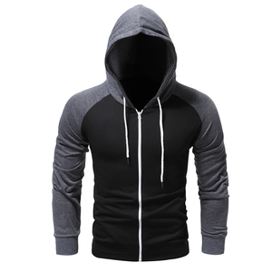 ผู้ชายสีการจับคู่แขน Raglan เชือกรูดซิปเสื้อกันหนาวหมวกผ้าฝ้าย 100% กรดล้างฝรั่งเศสเทอร์รี่สีบล็อก Hoodies - Product Image 2