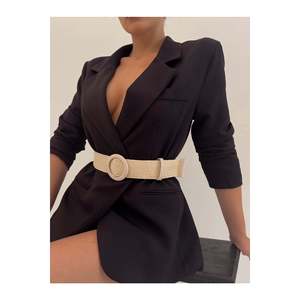 Women's <b>Elastic</b> Woven <b>Belt</b> with Plated Buckle, Jacket <b>Belt</b>, Dress <b>Belt</b>, Shirt <b>Belt</b> - Beige - Product Image 5