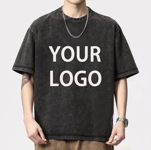 Camiseta de hombre de buena calidad con lavado ácido, personalizable con logo, cuello redondo, oversize, estilo urbano, lisa, unisex. - Product Image 2