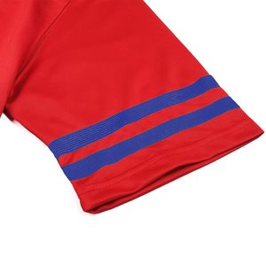 Nouveau maillot de football unisexe respirant rouge avec rayures bleues sur manches courtes, options de logo et de couleur personnalisés – Collection 2026 - Product Image 4
