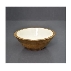 Prix usine 6x3 bol à salade en bois de manguier sculpté bol de service rond imprimé multicolore Design classique pour les fêtes en gros Inde - Product Image 2