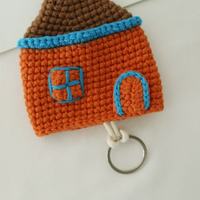 Porte-clés tricoté fait main en forme de petite maison, finition en laine, mignon, protecteur de clés de voiture, accessoire de mode