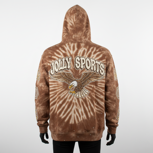 Sweat à capuche en coton tie-dye pour homme 350GSM, polaire premium, marron, broderie personnalisée, graphique d'aigle sur le devant, panneaux de manches, sweat à capuche basique - Product Image 3