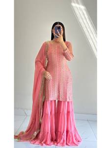 Diwali Brodé Designer Readymade Sharara Gharara Georgette Soie Indien Ethnique 3 Pièces Ensemble Été Hiver Salwar Kameez - Product Image 2