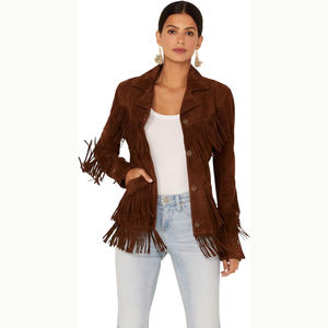Nouveautés Veste en daim d'agneau à franges avec logo personnalisé Veste de cow-boy western pour femmes Veste courte pour femmes pour moto - Product Image 1