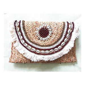 Bolso de mano hecho a mano de yute de calidad superior, borla de concha bordada, cremallera de algodón, el mejor precio para la moda de las mujeres de la India - Product Image 1
