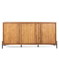 Buffet industriel 4 portes style farmhouse, pieds en fer thermolaqué noir, bois de manguier écologique, pour bar à domicile et rangement de cuisine