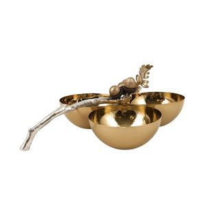 Tazón Triple de Acero Inoxidable Hecho a Mano con Motivo de Rama, Elegante Tazón Decorativo para Condimentos, Frutos Secos y Aperitivos - Product Image 4