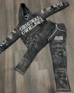 Sudadera con capucha para hombre, holgada, estampada, con lavado ácido, forro polar, transpirable, de secado rápido, cortavientos, talla grande, estilo urbano, con 3 cremalleras - Product Image 5