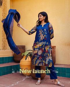 Vêtements ethniques indiens et pakistanais en coton de la meilleure qualité pour l'été, Kurta en soie à imprimé floral Kalamkari, Salwar long et élégant - Product Image 2