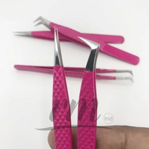 RMI Purple Powder Coated / Silver Tip Pinzas para pestañas de punta de Espinilla de acero inoxidable de alta calidad 45 Volumen de bota regular - Product Image 1