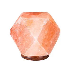 wholesale Hand Crafted Natural Himalayan Diamond Shape Pink Salt Lamp Custom Color Salt lamp With Wooden Base & USB Cable