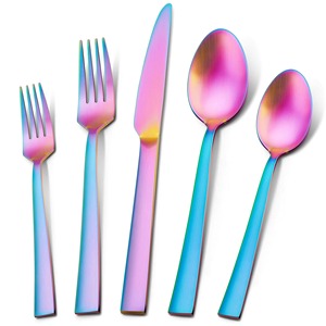 Bonito estilo Arco Iris juego de cubiertos de acero inoxidable postre cena cuchillo ensalada cuchara tenedor cubiertos - Product Image 1