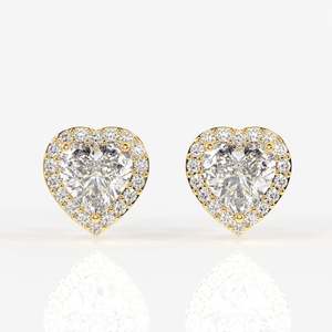 Boucles d'oreilles en or 9 carats avec diamants de laboratoire taille cœur Halo - Product Image 1