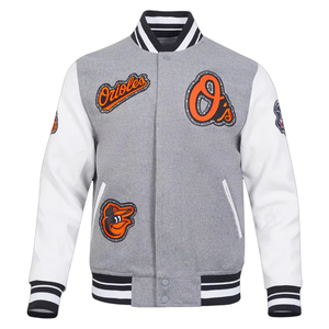 Chaqueta de bombardero de béisbol de alta calidad para hombre, chaqueta universitaria de lana con cola de escritura de Baltimore, parche personalizado ODM OEM - Product Image 1