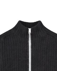 Women Two Tone Ribbed Knit Zip Up <b>Cardigan</b> Sweater High Neck Long Sleeve Soft Winter Warm Casual Knitwear Black Red Color - Product Image 4