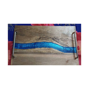 Bandejas de servicio de madera y resina de río con forma rectangular para el hogar, bandeja de servicio de comida hecha a mano, precio barato - Product Image 4