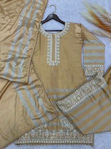 Salwar Kameez Dupatta de créateur pour femme adulte, style actrice de série télévisée, traditionnel indien, en tissu 100% pur lin et soie, pour soirée, nettoyage à sec - Product Image 5