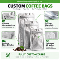 Pochette personnalisée à fond plat mat 250g avec fermeture éclair, sac refermable autoportant pour l'emballage de grains de café avec valve d'air