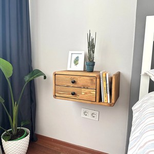 Cajón flotante montado en la pared, mesita de noche de madera, muebles de dormitorio modernos, estante flotante hecho a mano, almacenamiento espacial - Product Image 3