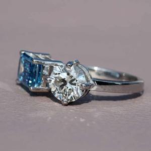 925 Sterling Silver <b>Two</b>-<b>Stone</b> <b>Ring</b> Brilliant Cut Lab Grown Zircon IGI Certified Enhanced VVS Clarity Fine Jewelry Women's Party - Product Image 3