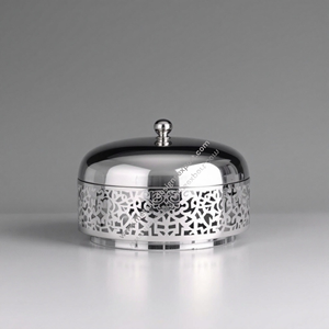 Chauffe-plat moderne en acier inoxydable avec casserole ronde géométrique découpée au laser Ustensiles de service de qualité supérieure pour les occasions élégantes - Product Image 6