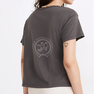 Camiseta de corte y costura personalizada 100% algodón estampado gráfico pesado lejía ácido lavado Vintage transpirable Mujer camiseta de gran tamaño - Product Image 5