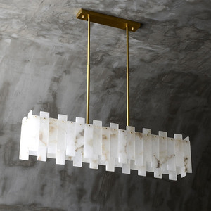 Candelabro de mármol de lujo con iluminación de techo de alabastro nórdico largo redondo de varios niveles posmoderno para sala de estar - Product Image 4