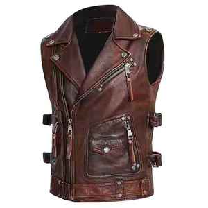 Chaqueta de moto de cuero genuino para hombre de último diseño, respetuosa con el medio ambiente, chaleco Vintage para hombre, chaleco protector elegante y cómodo - Product Image 6