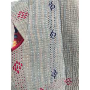 Sea Mist Kantha Embroidered <b>Capped</b> <b>Sleeve</b> <b>Top</b> Versatile Outer Wear - Product Image 3