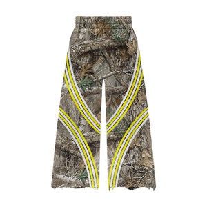 400gsm Heavyweight Plus Size All Over Tree Printed Four Stripes Design Flared Jogger Pantalones de chándal y Full Zip Up Hoodie Sets - Product Image 5