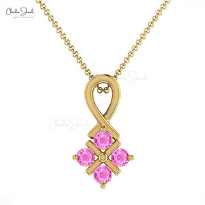 Vente chaude 14K Or Massif Pendentif Torsadé avec Quatre Rose Saphir Gemstone Channel Set Fine Jewelry Pendentifs Charmes - Product Image 1