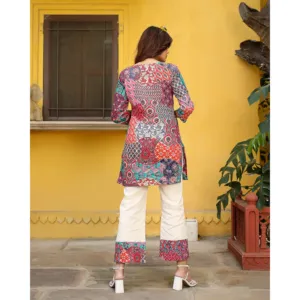 Ensemble Kurta court en coton multicolore pour femmes Motley Patch - Product Image 2