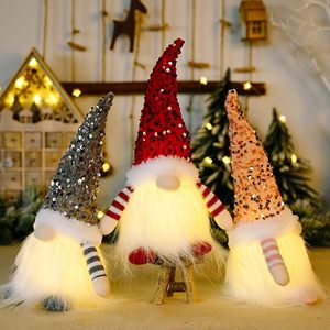 Gnomes de Père Noël suédois de style moderne faits à la main 3PCS décorations de Noël lumineuses avec des chapeaux de paillettes - Product Image 4