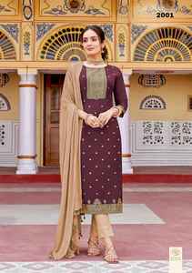 El último diseñador Pure Muslin Jacquard Bordado Secuencia Trabajo Kurti Set por Fab Zone Indian & Pakistani Clothing - Product Image 4