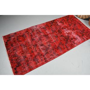 Turkish Vintage Rug, 3.1x6.8 ft Rug, <b>Red</b> Black Floral <b>Wool</b> Rug - Product Image 2