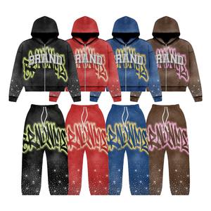 Survêtements deux pièces chauds à capuche pour hommes pour l'hiver avec logo de marque personnalisé conception lourde couleur néon grande taille écologique - Product Image 1