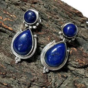 Natural Lapis Lazuli <b>Hoop</b> <b>Earrings</b> <b>Solid</b> 925 Sterling <b>Silver</b> <b>Silver</b> Plated Handmade Blue Gemstone Bezel Setting Certified Gift - Product Image 5