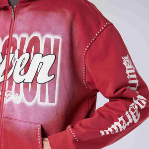 High-quality Manufacturer <b>Red</b> Customizable Washed Printed Zipper Pullover with Pocket for <b>Men</b> - Product Image 3