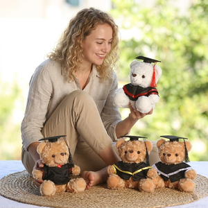 Oso <span class=keywords><strong>de</strong></span> Peluche Personalizado Aika para Graduación Académica, Túnica Negra, Adorno Colorido con Cuello en V, Regalo <span class=keywords><strong>de</strong></span> Lujo para Estudiantes - Product Image 1