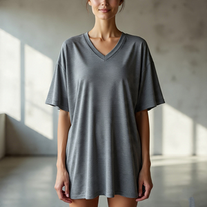 Ropa de gimnasio Fitness camiseta mujer alta calidad 100% algodón poliéster gota hombro camiseta señoras cuello en V Camiseta holgada Mujer - Product Image 6