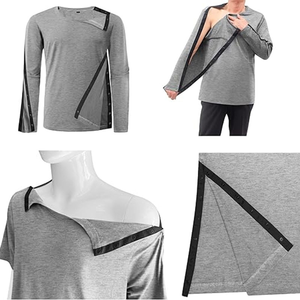 T-shirts unisexes pour soins à domicile, pour patients souffrant de fractures, de handicap, de chirurgie, de paralysie, de longue durée alitées, personnes âgées, faciles à enfiler et à retirer - Product Image 3