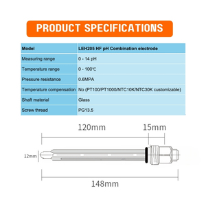 جسم زجاجي HF <span class=keywords><strong>pH</strong></span> عالي الجودة بهيكل زجاجي بحمض الهيدروفلوريك مضمنة <span class=keywords><strong>pH</strong></span> مسبار PG13.5 خيط لمياه الصرف الصناعي لأشباه الموصلات - Product Image 3