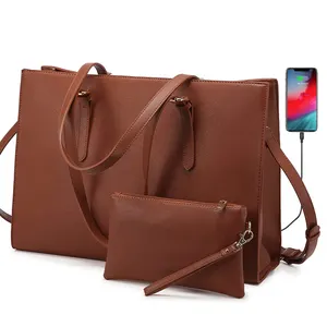 लैपटॉप बैग के लिए महिलाओं, फैशन कंप्यूटर ढोना बैग बड़ी क्षमता हैंडबैग, चमड़े के कंधे बैग पर्स सेट, पेशेवर व्यापार