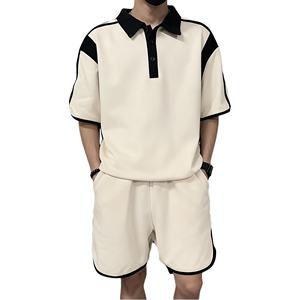 Ensemble deux pièces pour homme, été, sport, décontracté, ample, respirant, tricoté, uni, 220g, manches courtes, short, nouveau 2025 - Product Image 2