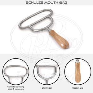 Instrument vétérinaire Schulze, écarteur buccal/cale en acier chromé avec manche en bois - Product Image 4