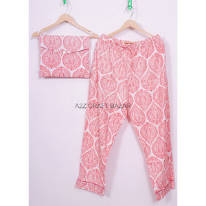 ชุดนอนผ้าฝ้ายพิมพ์ลายดอกไม้ทำด้วยมือแบบอินเดียใส่สบายนุ่มใส่ในชีวิตประจำวันเอวด้านหน้าผ้ายืดสำหรับฤดูร้อน - Product Image 3