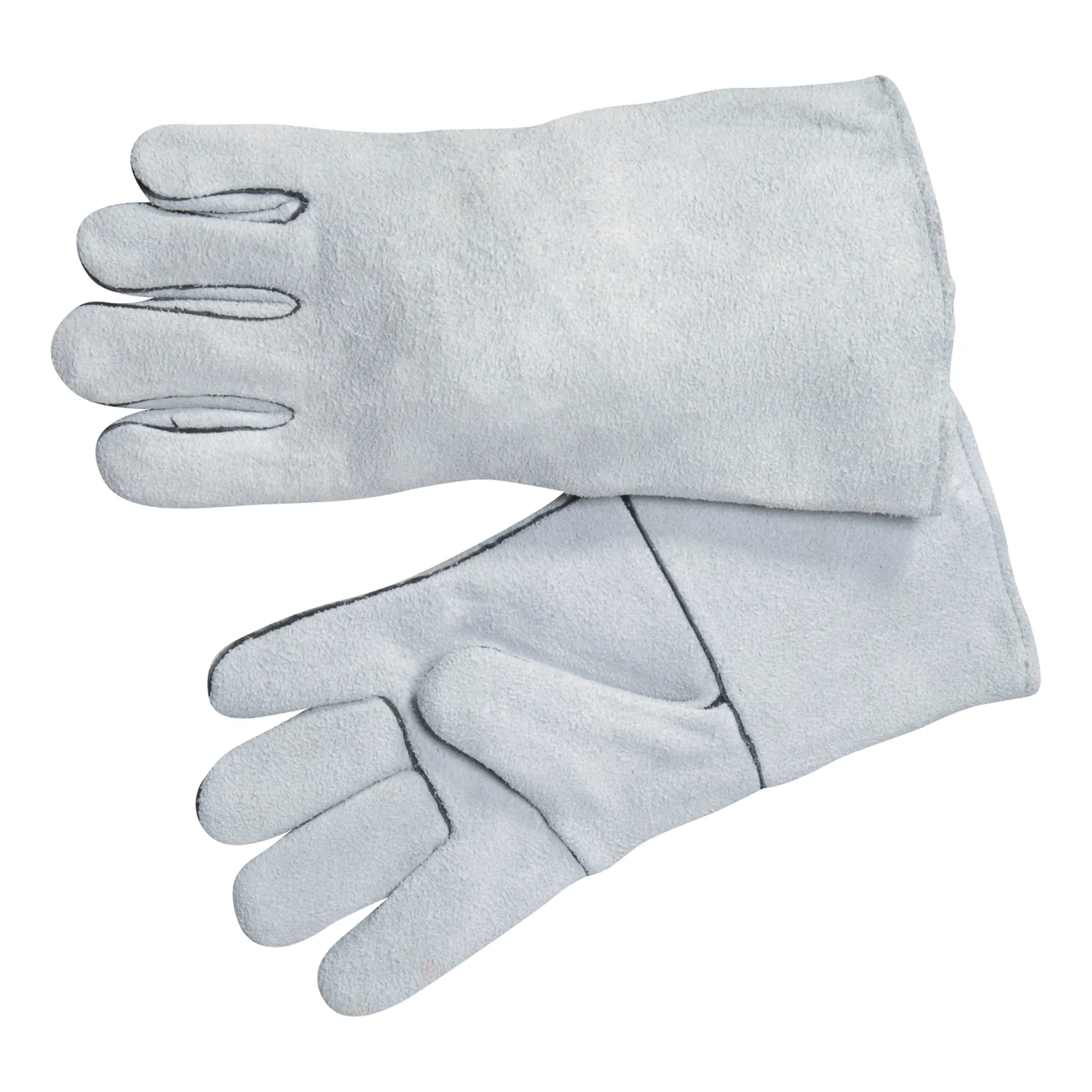 Wholesale cow split leather welding gloves/Customized grey split leather welding gloves black piping/Natural gray working gloves